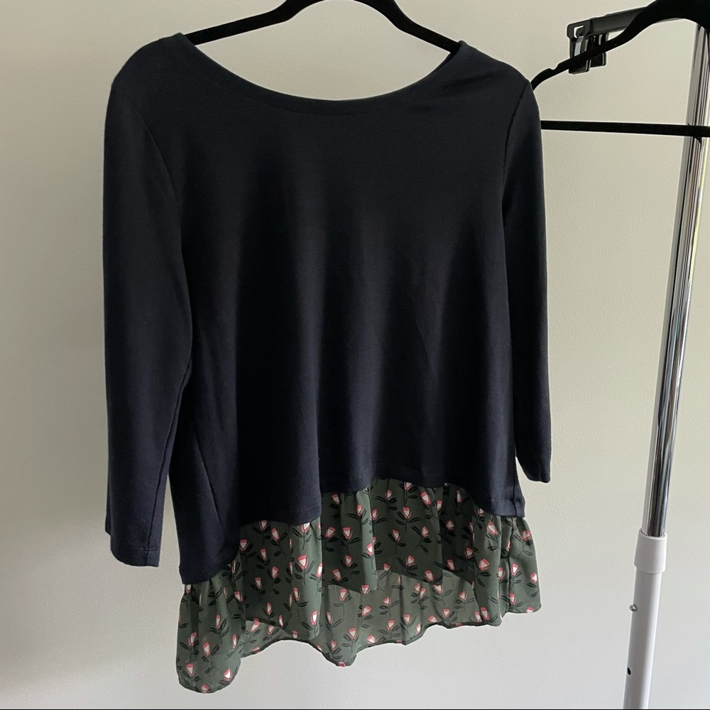 LOFT Navy Top with Green Layer